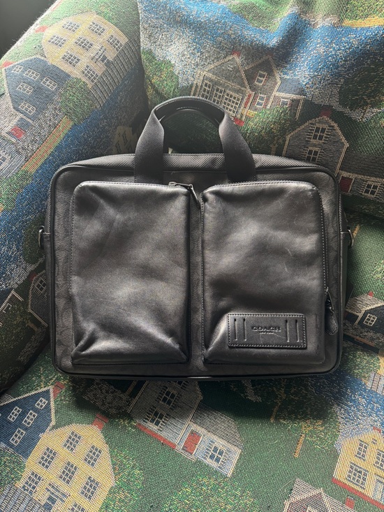 Coach Other - COACH Rider Brief In Signature Canvas Black Grey Multi Leather Dual-Pocket Bag